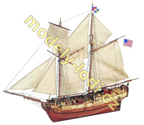 Podélné plachtoví u modelu lodi Independence