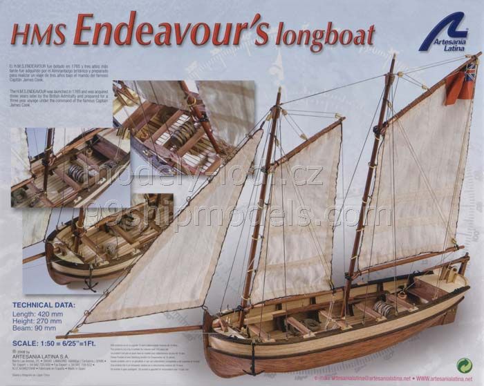Prodejní balení modelu lodi Endeavour´s longboat Artesania Latina