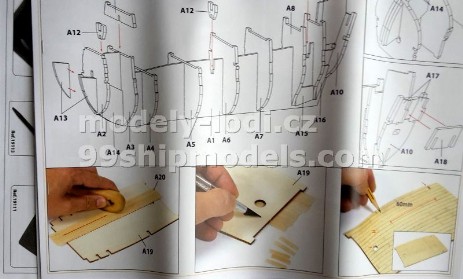 Model řlodi, stavebnice Occre Golden Hind - dokumentace