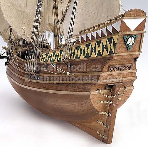Detail hotového modelu lodi Mayflower, stavebnice Artesania Latina 