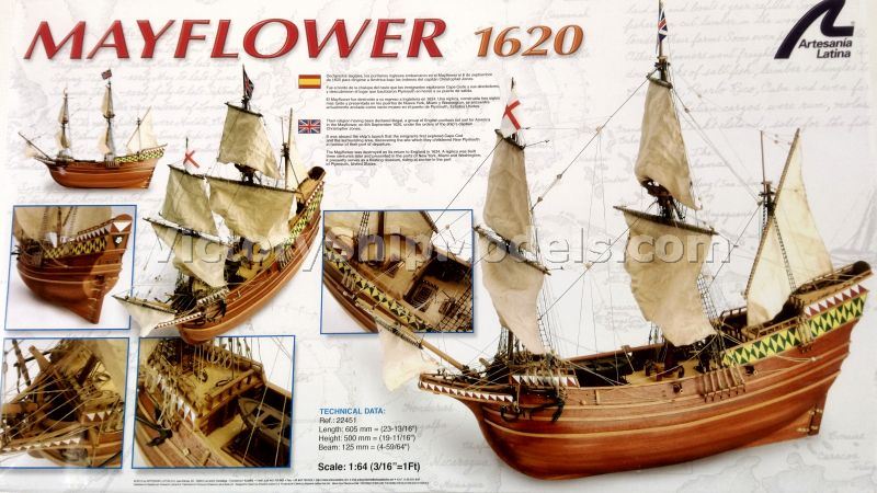 Model lodi Mayflower - prodejní balení stavebnice Artesania Latina