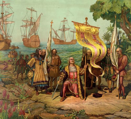 Ilustrace - Kolumbus poprvé v Americe