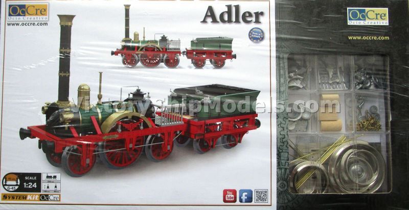 Model lokomotivy Adler, stavebnice modelu Occre, balení