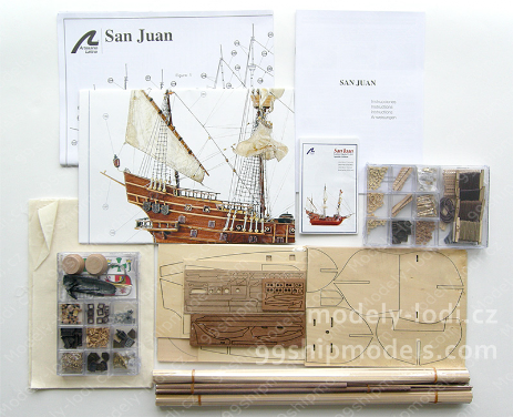 Model lodi  San Juan, stavebnice Artesania Latina - obsah balení